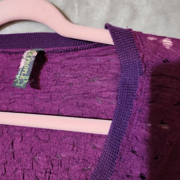 Free People Cottage Core Boho Long Sleeve Purple Lace‎ Snap-Up Cardigan Size XS - Picture 7 of 7
